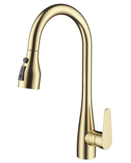 Смеситель для кухни Wonzon & Woghand WW-121E201B-BG с выдвижным изливом брашированное золото